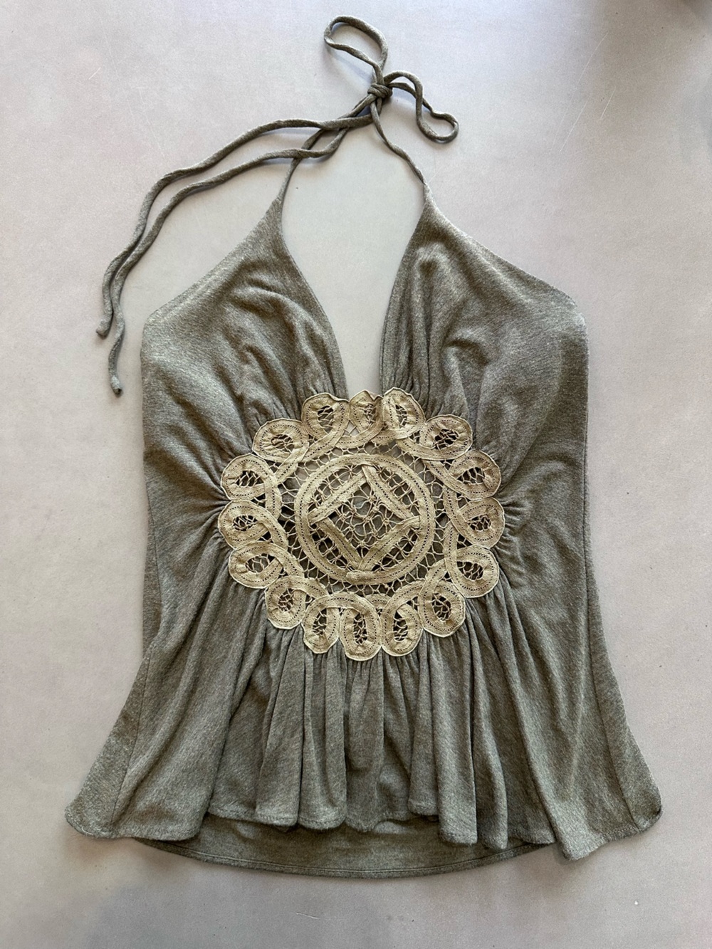 Crochet Accent Halter Top in Olive Green